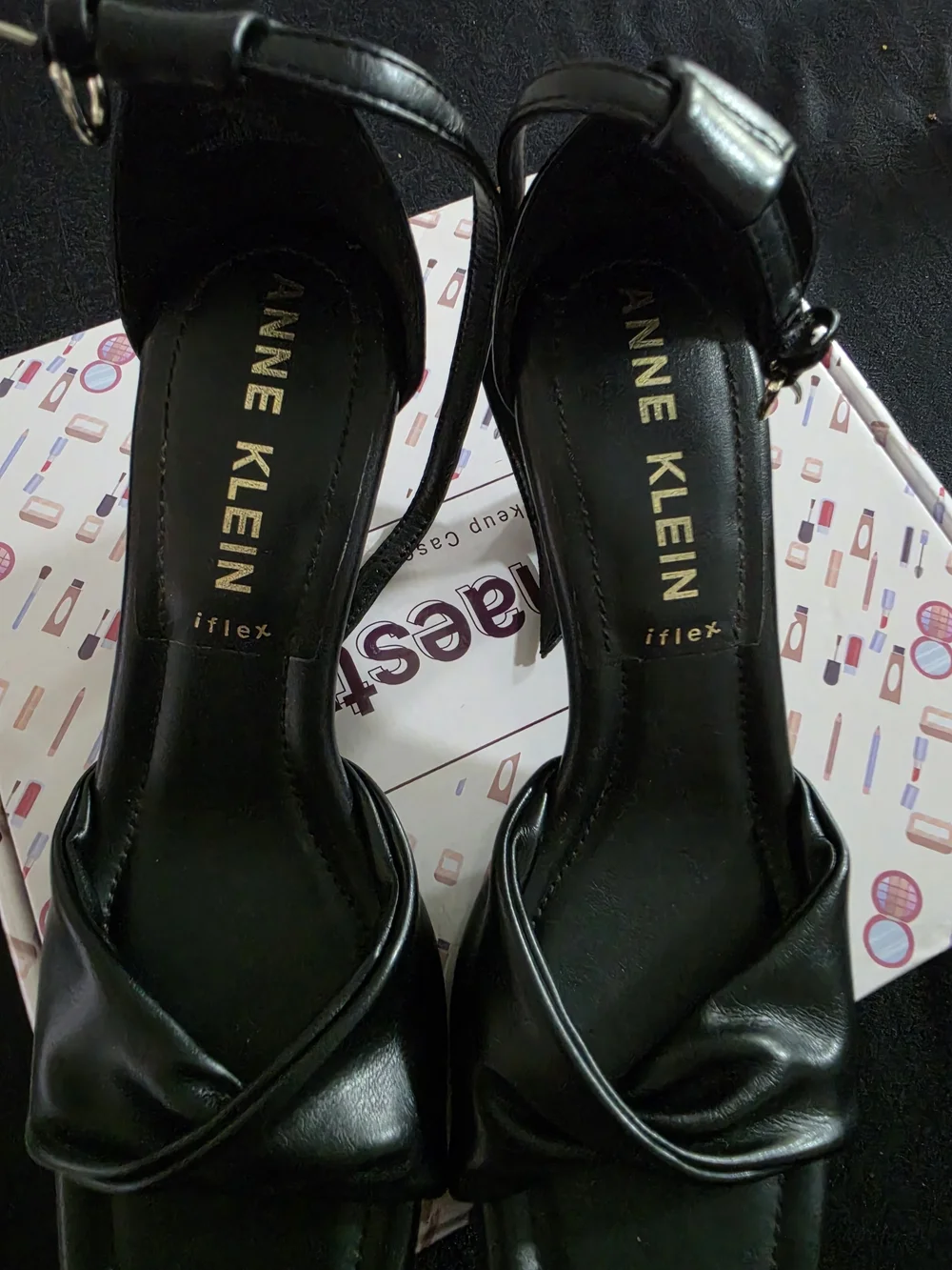 Anne Klein Black Leather Knot Front Ankle-Strap Sandals